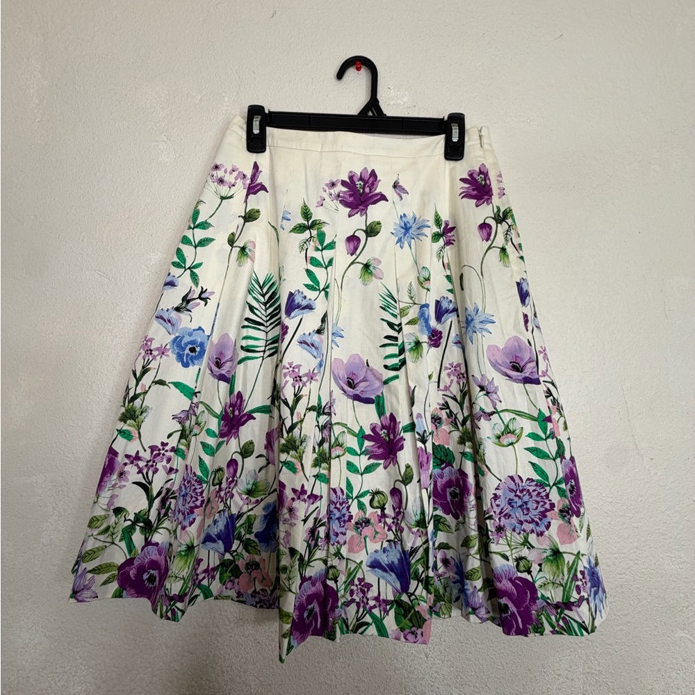 Talbots RSVP Floral Pleated A-Line Midi Skirt Purple Blue White Size 2